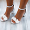 Women Leather Block Heel Sandals Floral Buckle