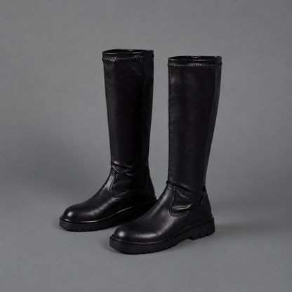 Women's Black Mid-Calf Pointed Toe Zip Up Heeled Boots