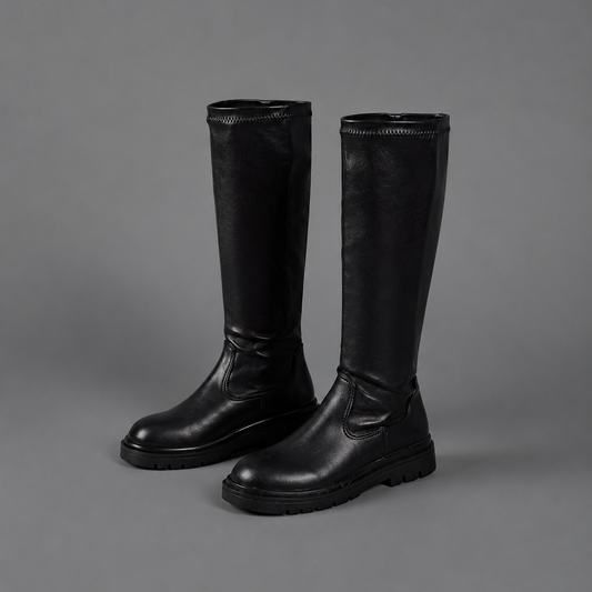 Women's Black Mid-Calf Pointed Toe Zip Up Heeled Boots