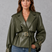 Women Cropped Double-Breasted Belted Cotton Trench Coat - Image 7
