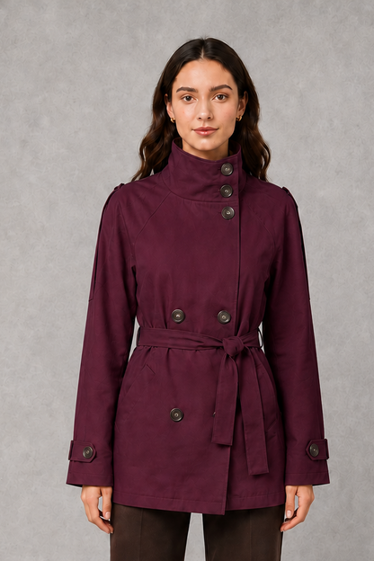 Women's Cropped Double-Breasted Belted Jacket High Collar
