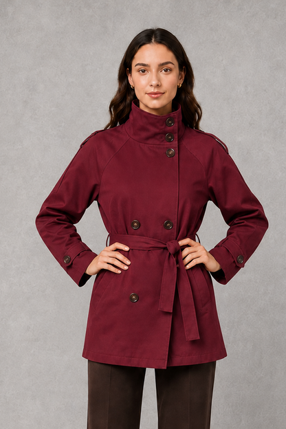 Women's Cropped Double-Breasted Belted Jacket High Collar - Image 10