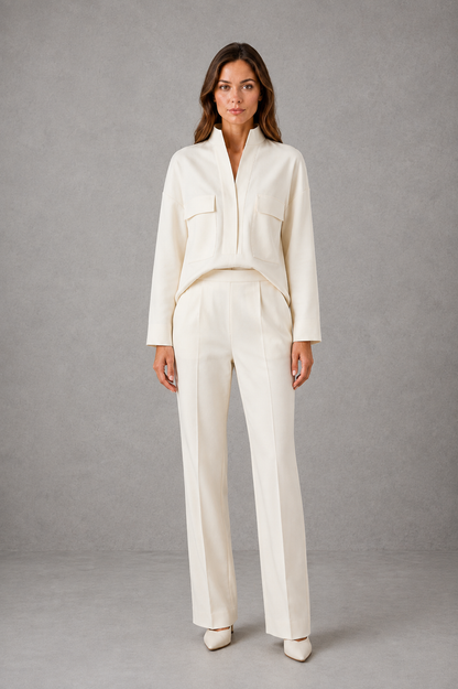 Women 2 Piece Tailored Co-Ord Set Cropped Jacket Straight Leg Trousers
