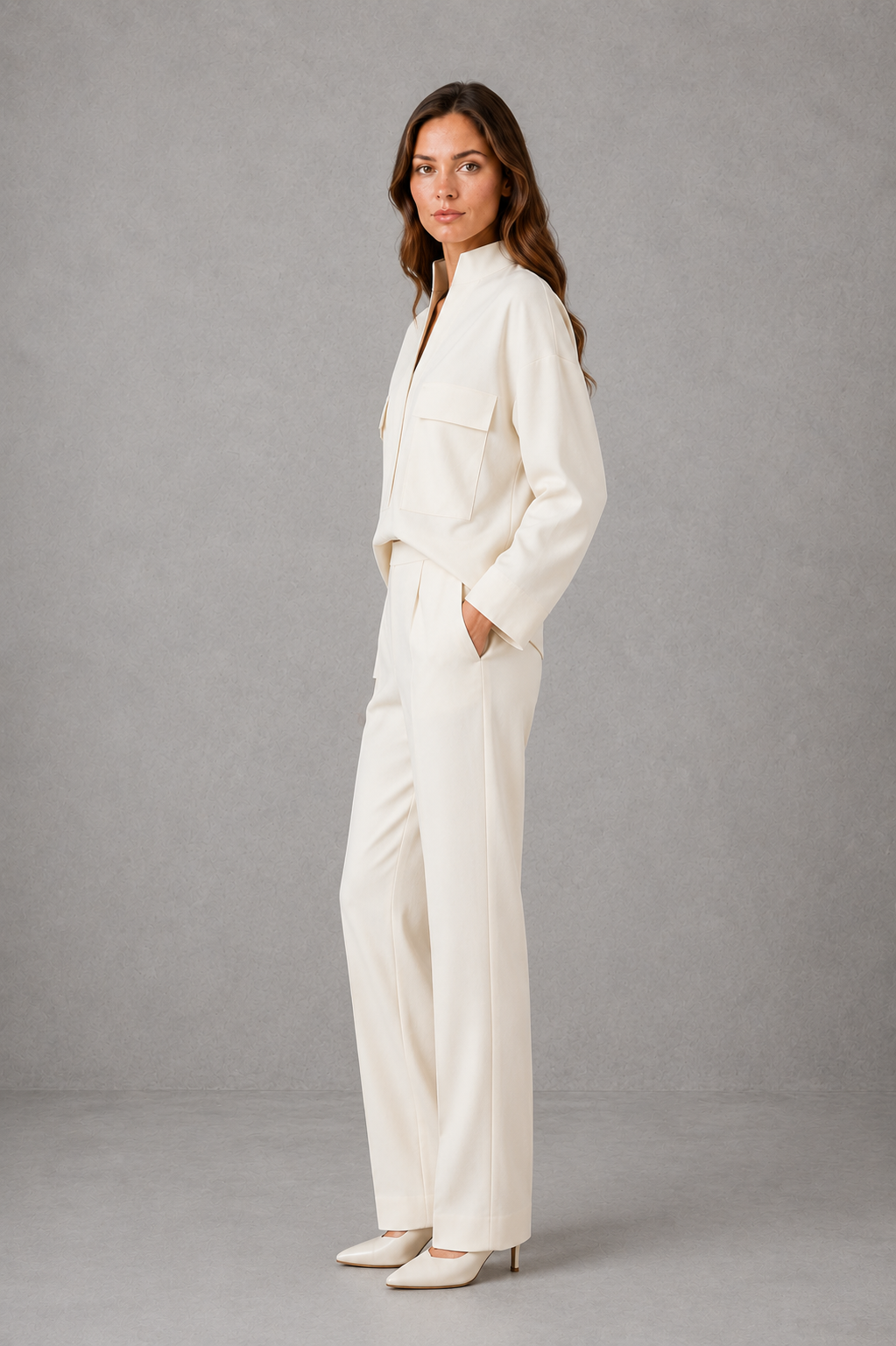 Women 2 Piece Tailored Co-Ord Set Cropped Jacket Straight Leg Trousers - Image 2
