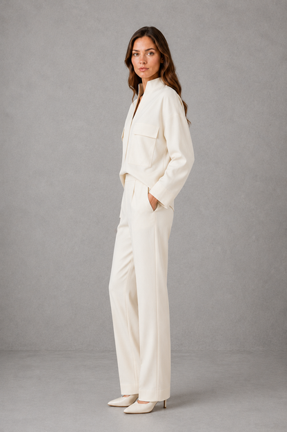 Women 2 Piece Tailored Co-Ord Set Cropped Jacket Straight Leg Trousers - Image 2