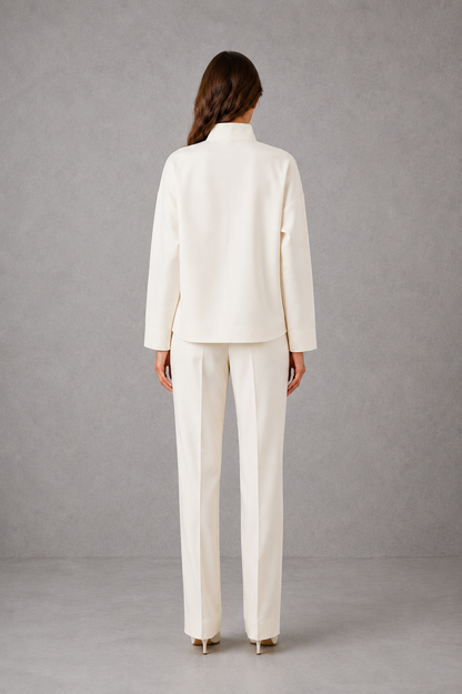 Women 2 Piece Tailored Co-Ord Set Cropped Jacket Straight Leg Trousers - Image 4