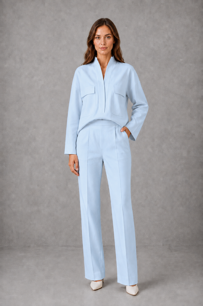 Women 2 Piece Tailored Co-Ord Set Cropped Jacket Straight Leg Trousers - Image 5