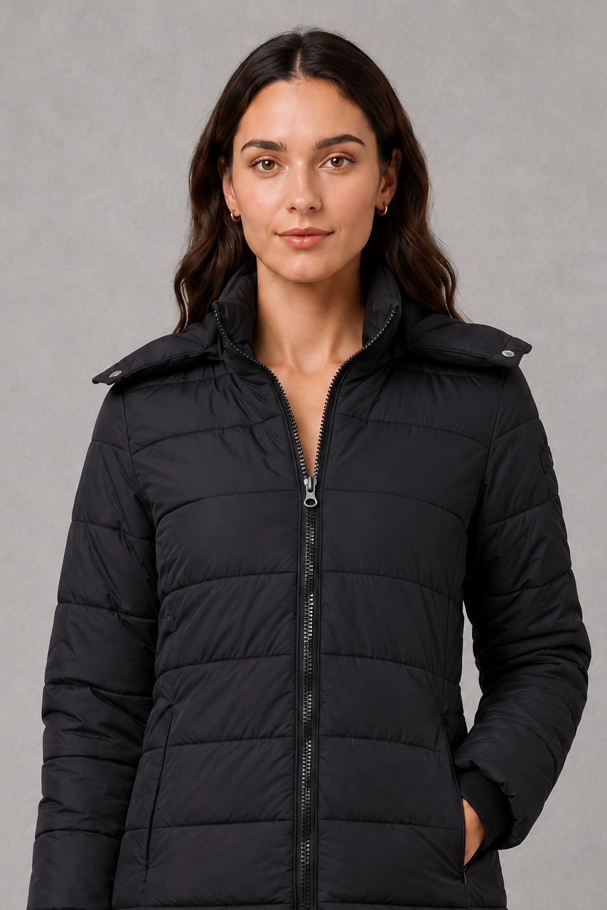 Women's Lightweight Quilted Insulated Hooded Puffer Coat - Image 3