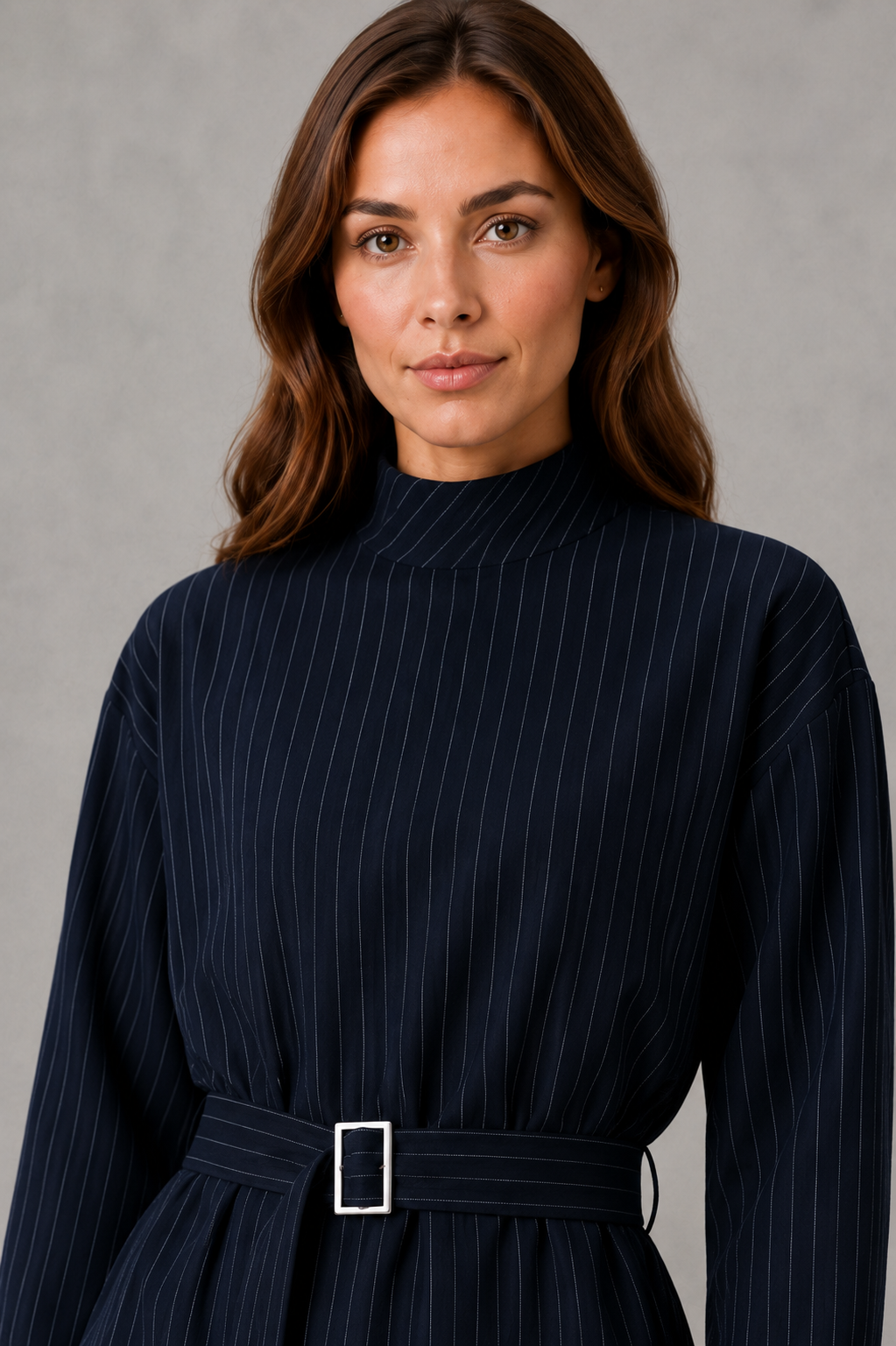 Women Navy Pinstripe Two Piece Wide Leg Pants Set - Image 3