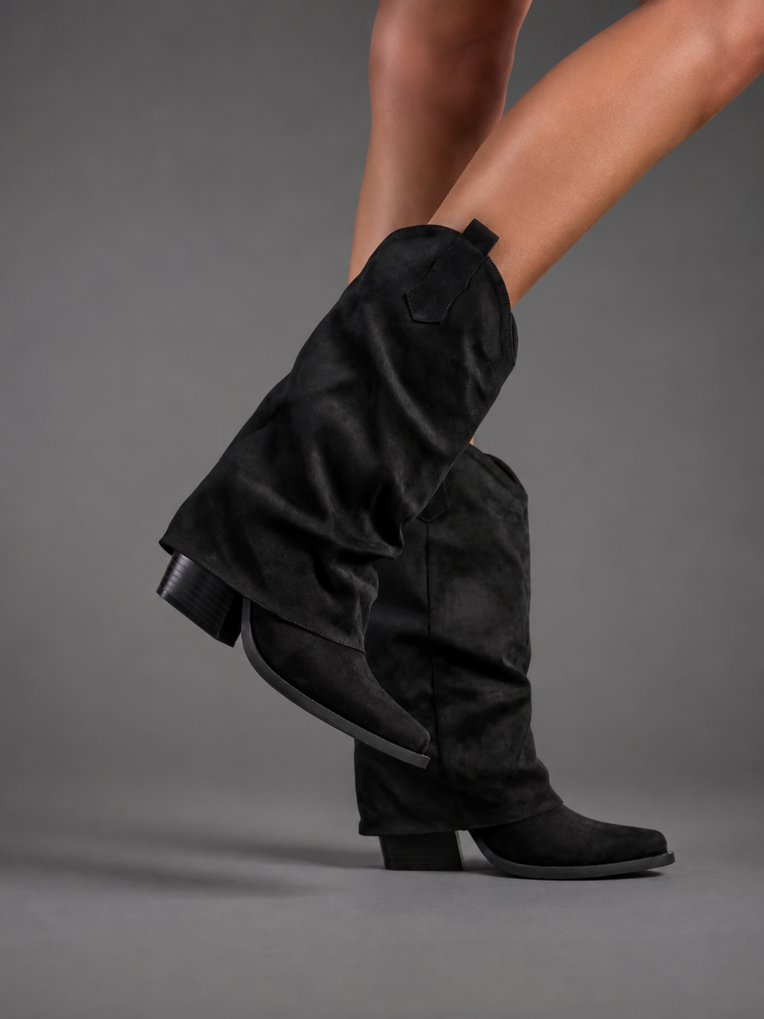 Women Pointed Toe Chunky Heel Western Knee High Boots