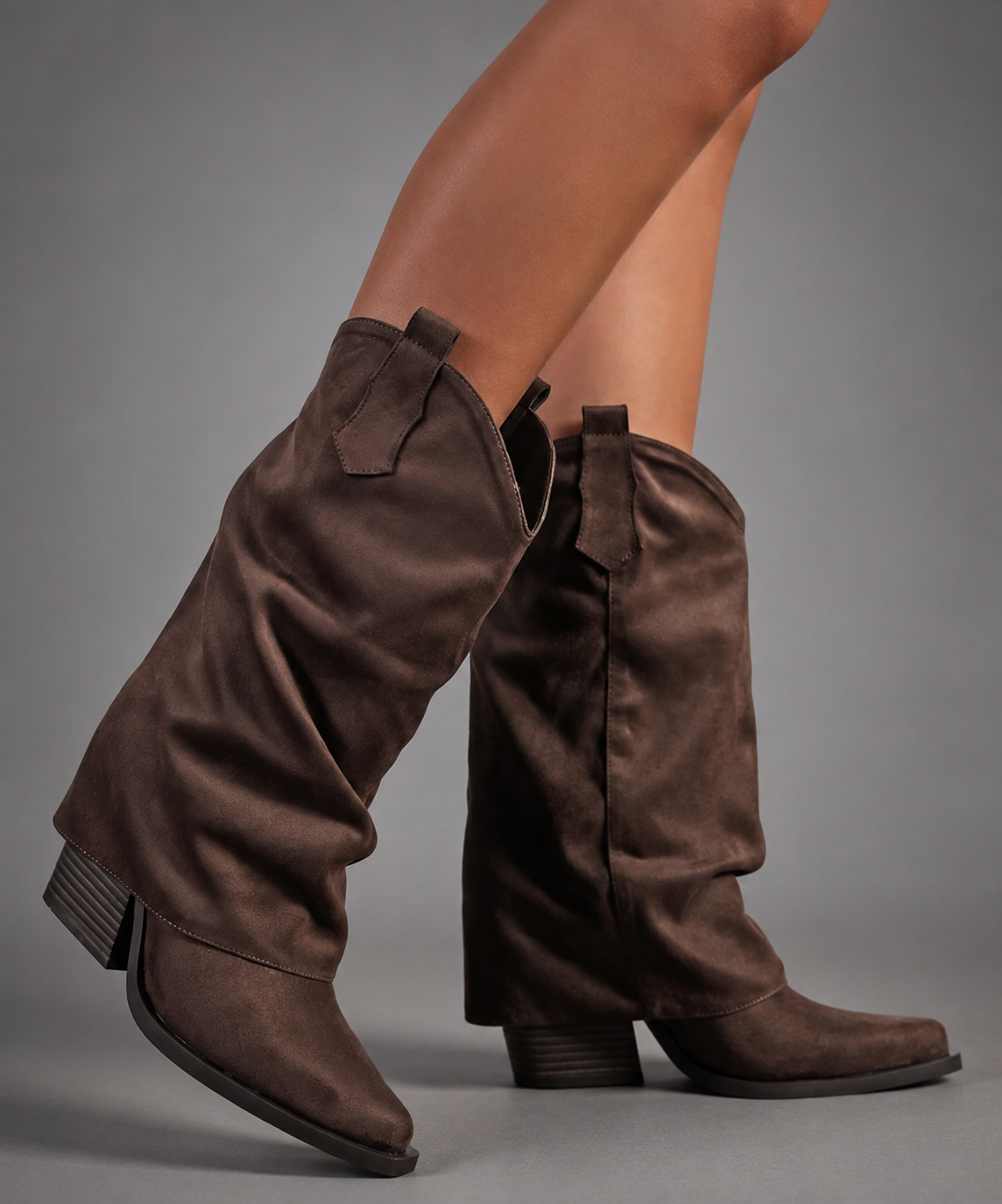 Women Pointed Toe Chunky Heel Western Knee High Boots - Image 6
