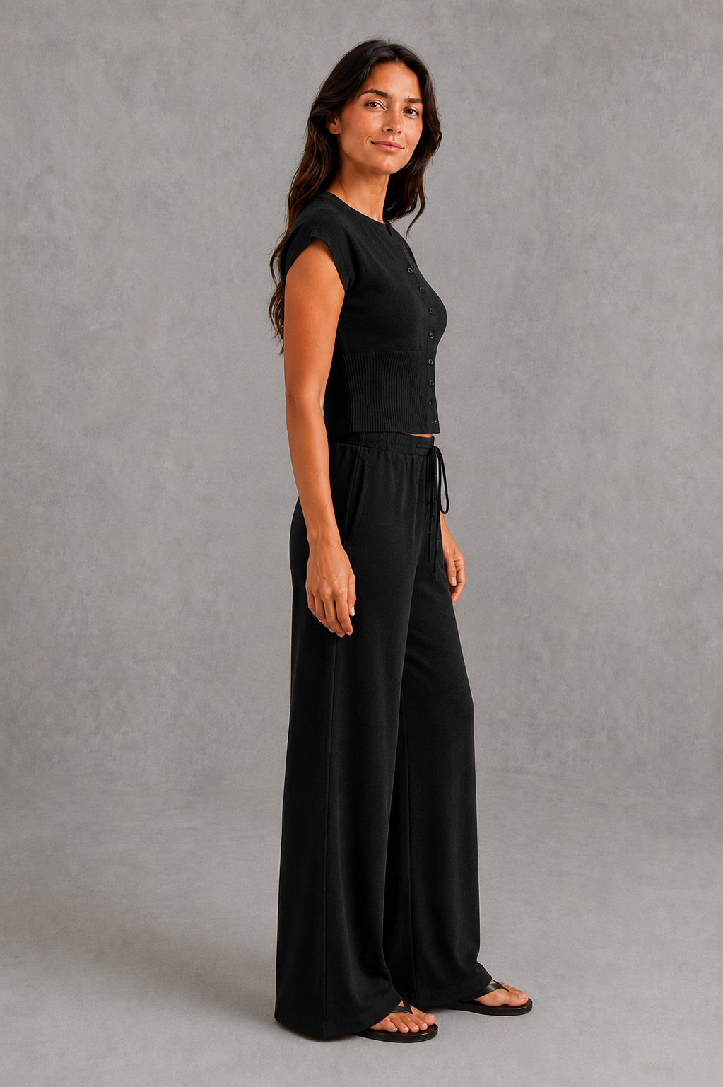 Women Knit Two Piece Set Sleeveless Top Wide Leg Pants - Image 2