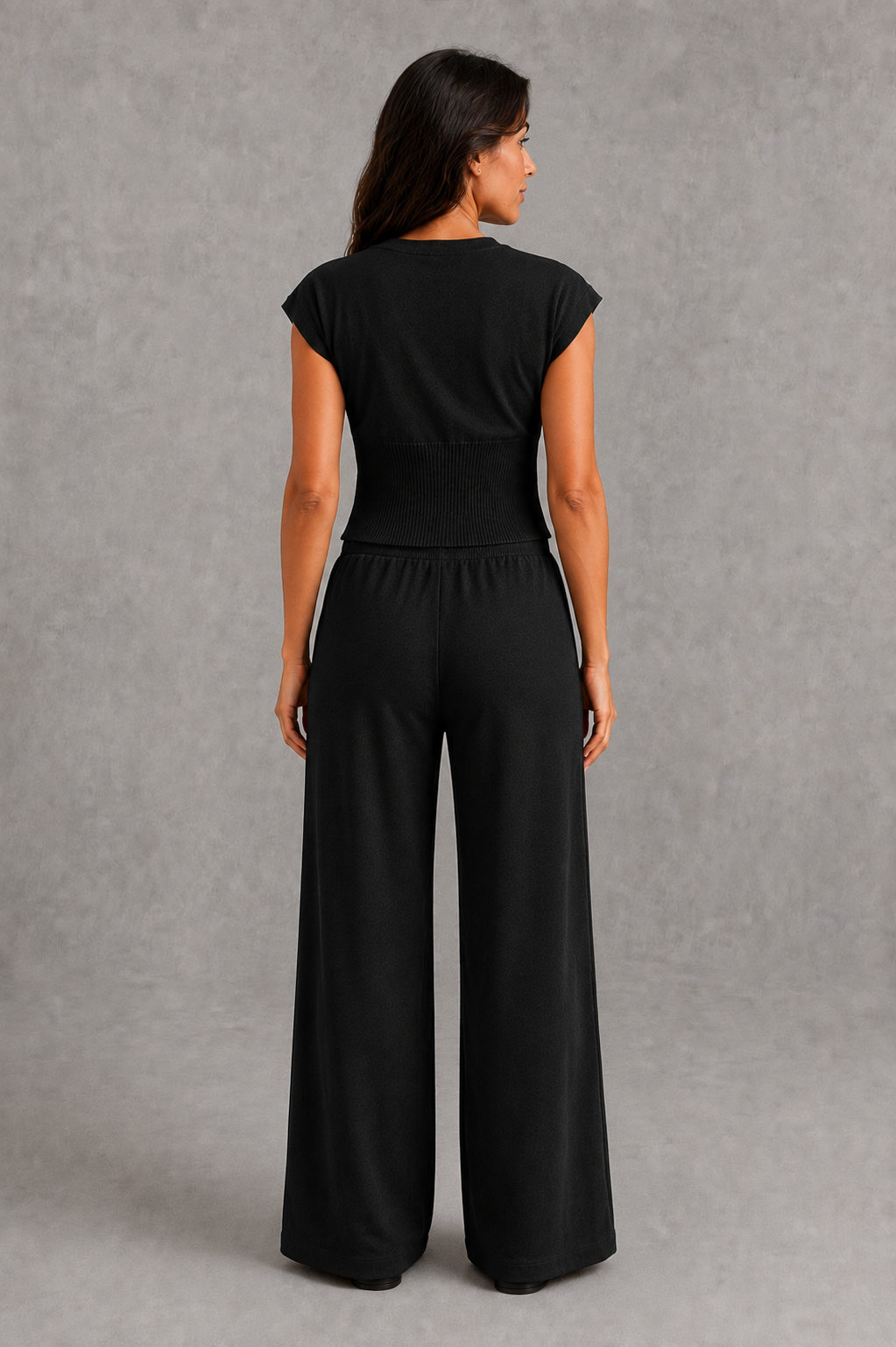 Women Knit Two Piece Set Sleeveless Top Wide Leg Pants - Image 4