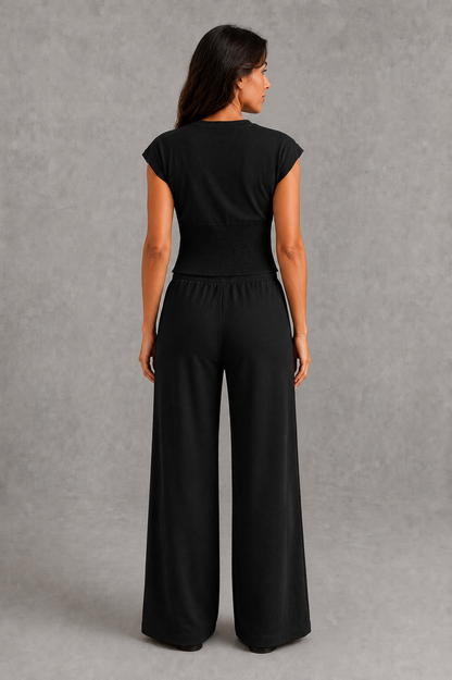 Women Knit Two Piece Set Sleeveless Top Wide Leg Pants - Image 4