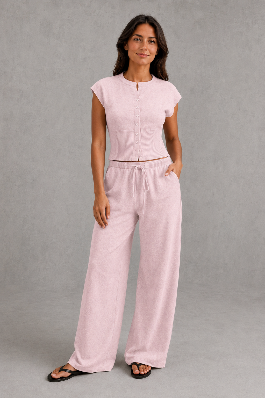 Women Knit Two Piece Set Sleeveless Top Wide Leg Pants - Image 8