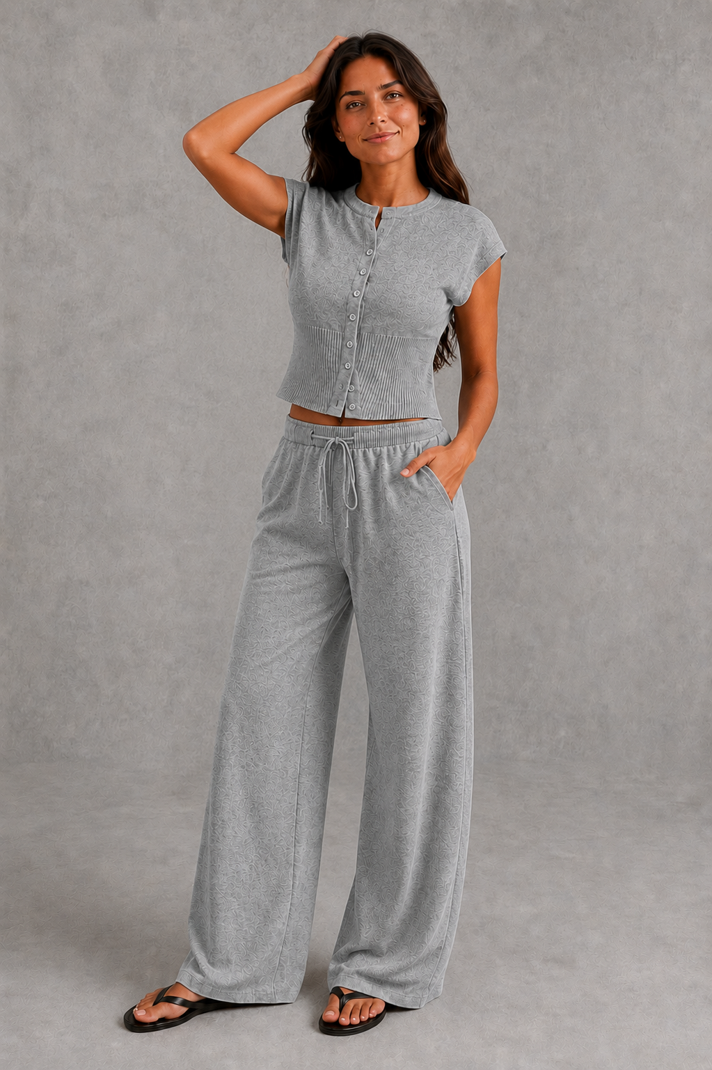 Women Knit Two Piece Set Sleeveless Top Wide Leg Pants - Image 6