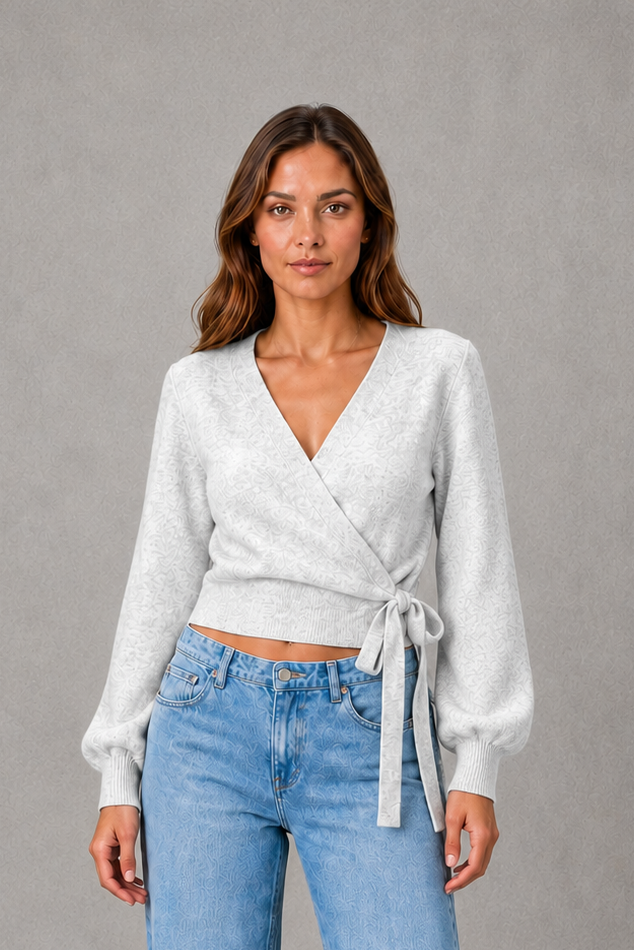 Women Knit Wrap V-Neck Long Sleeve Sweater - Image 8