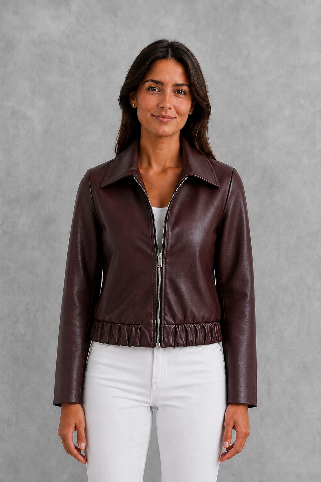 Women's Burgundy Faux Leather Moto Jacket