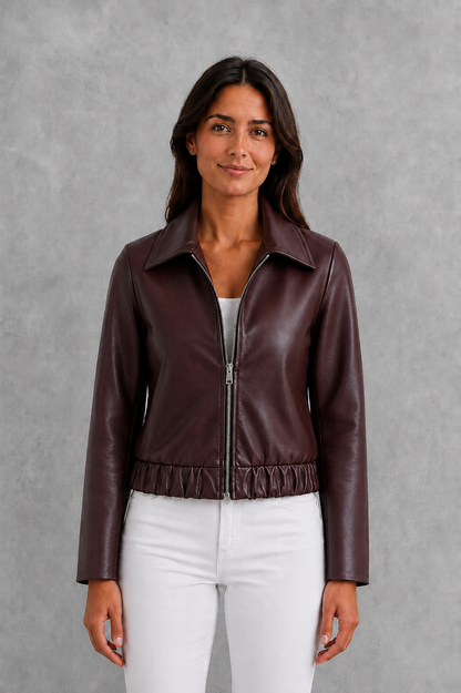 Women's Burgundy Faux Leather Moto Jacket