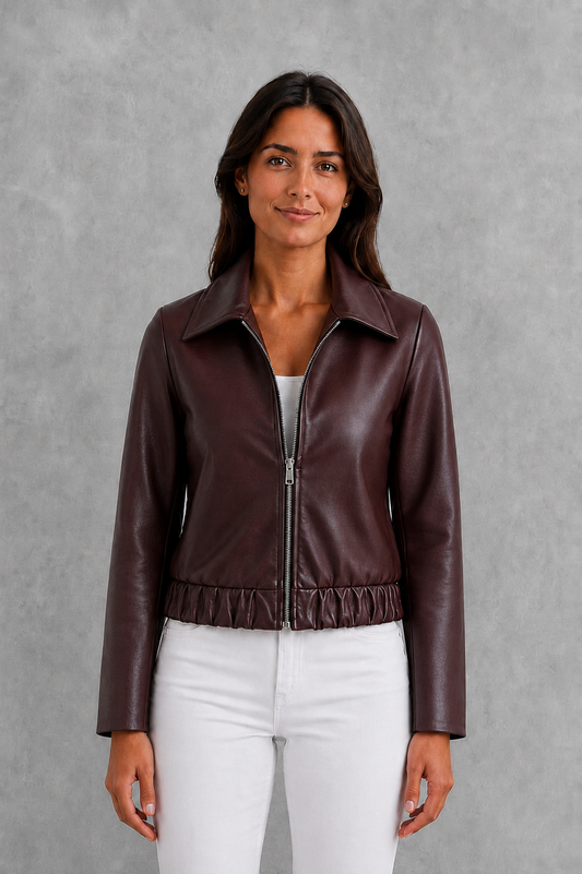 Women's Burgundy Faux Leather Moto Jacket