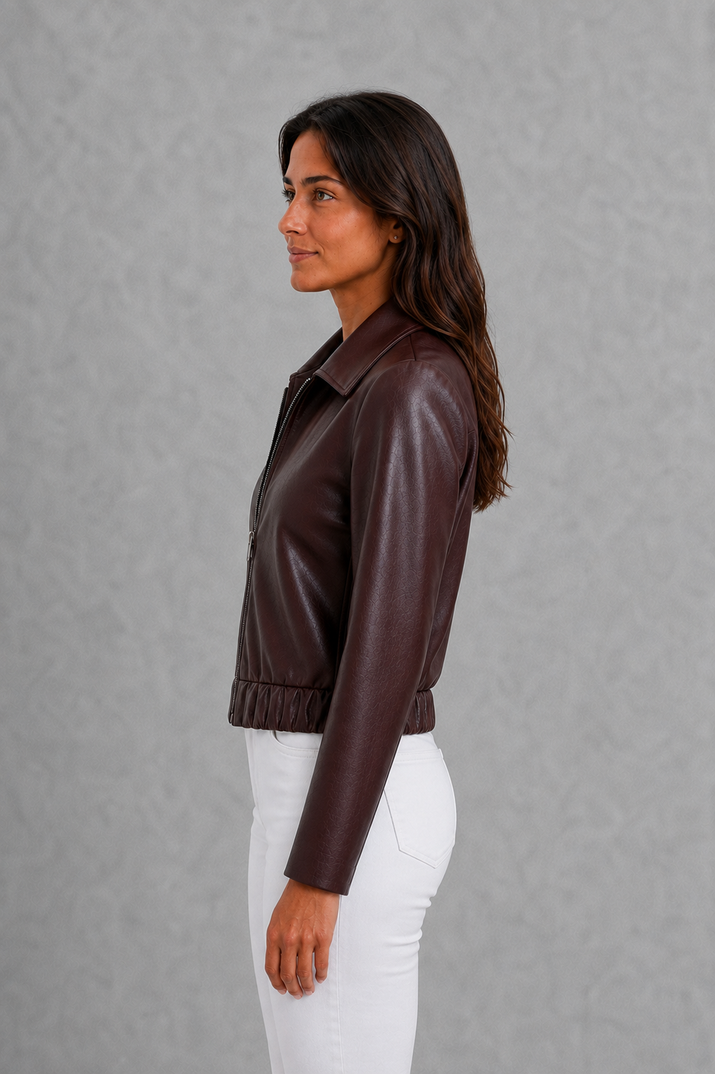 Women's Burgundy Faux Leather Moto Jacket - Image 2