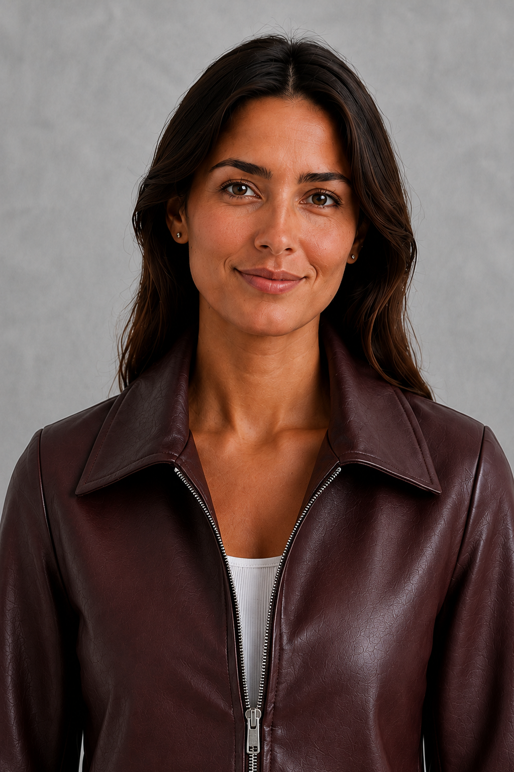Women's Burgundy Faux Leather Moto Jacket - Image 3
