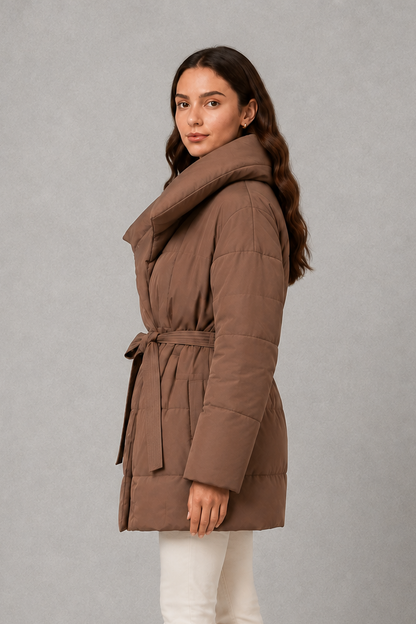 Women's Belted Quilted Puffer Jacket Winter Coat - Image 2