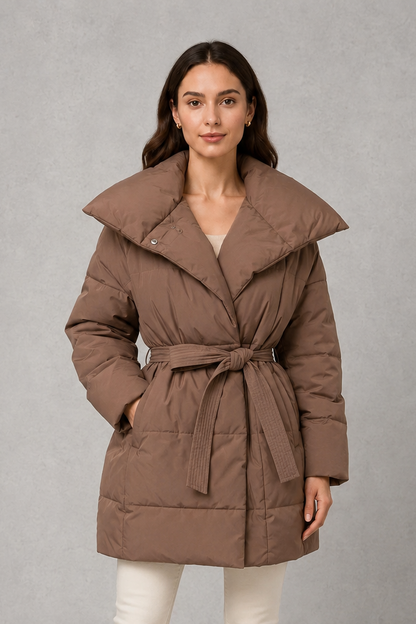 Women's Belted Quilted Puffer Jacket Winter Coat