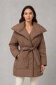 Women's Belted Quilted Puffer Jacket Winter Coat