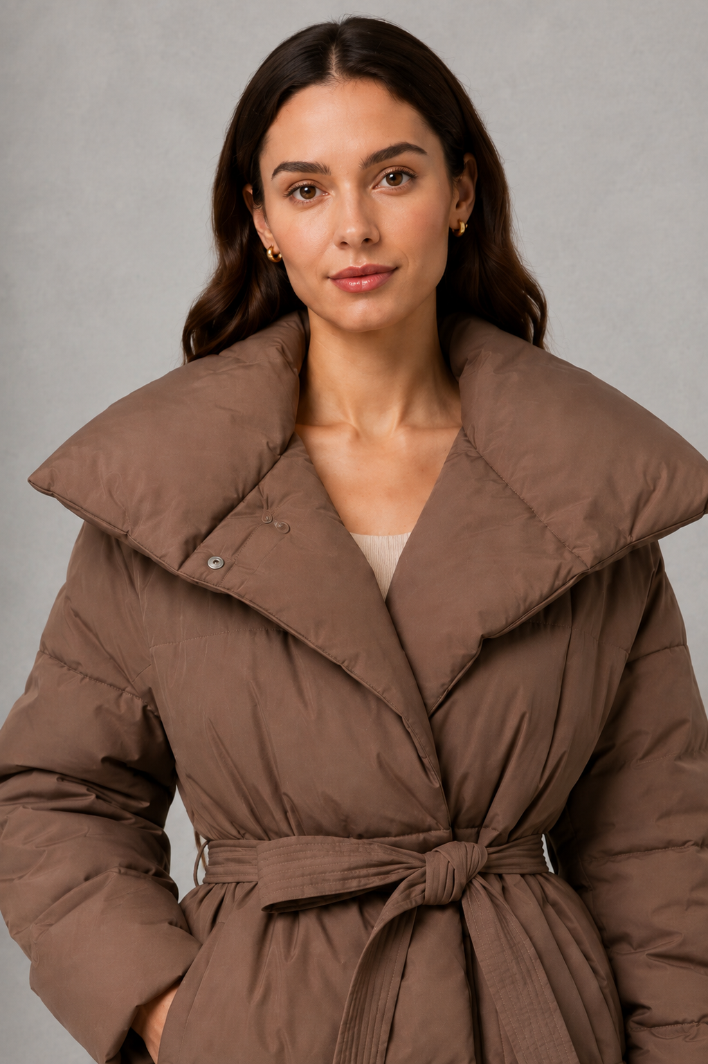 Women's Belted Quilted Puffer Jacket Winter Coat - Image 3