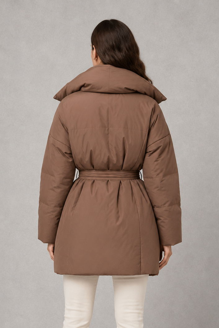 Women's Belted Quilted Puffer Jacket Winter Coat - Image 4
