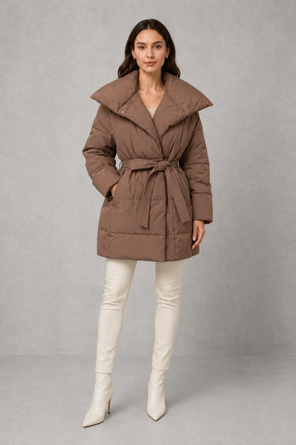 Women's Belted Quilted Puffer Jacket Winter Coat - Image 5