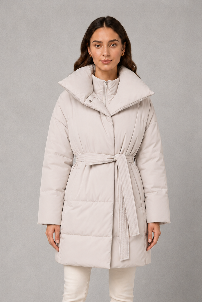 Women's Belted Quilted Puffer Jacket Winter Coat - Image 7