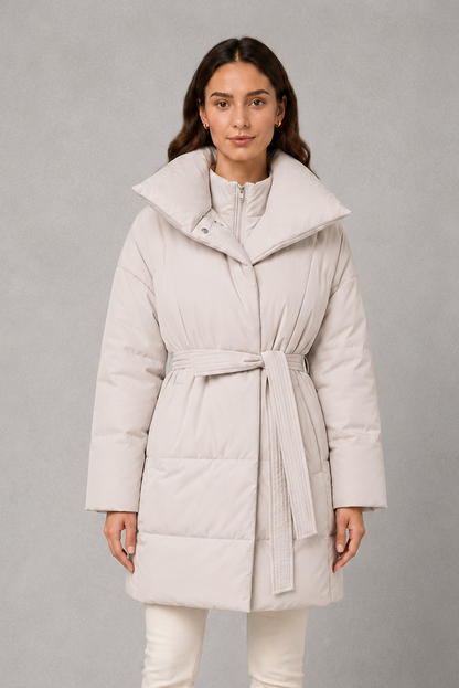 Women's Belted Quilted Puffer Jacket Winter Coat - Image 7