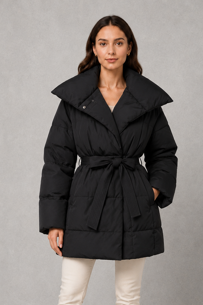 Women's Belted Quilted Puffer Jacket Winter Coat - Image 6