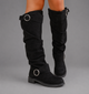 Women's Black Slouch Boots – Buckle Accent Mid-Calf Casual Everyday Slip On Shoes - Image 2