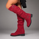 Women's Black Slouch Boots – Buckle Accent Mid-Calf Casual Everyday Slip On Shoes - Image 3
