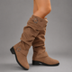 Women's Black Slouch Boots – Buckle Accent Mid-Calf Casual Everyday Slip On Shoes - Image 4