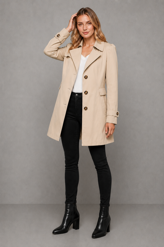 Women's Classic Long Cotton Blend Trench Coat Tailored