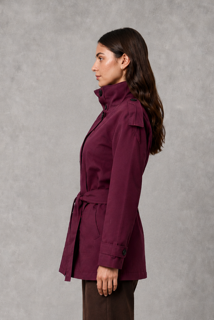 Women's Cropped Double-Breasted Belted Jacket High Collar - Image 2