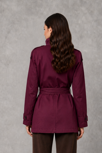 Women's Cropped Double-Breasted Belted Jacket High Collar - Image 3