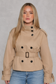 Women's Cropped Trench Coat – Lightweight Belted Double-Breasted Smart Casual Jacket
