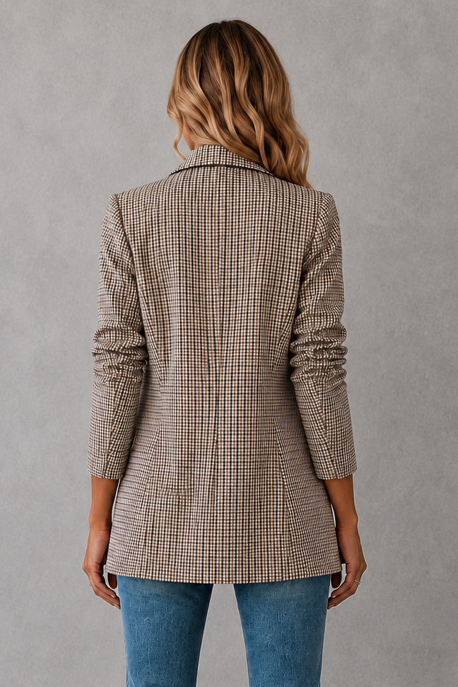 Women Double-Breasted Plaid Blazer Long Sleeve Tailored - Image 4