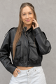 Women's Faux Leather Bomber Jacket – Lightweight Cropped Casual Jacket with Pockets - Image 4
