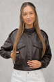 Women's Faux Leather Bomber Jacket – Lightweight Cropped Casual Jacket with Pockets - Image 5