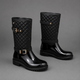 Women's Waterproof Rain Boots – Quilted Plaid Slip-On Mid-Calf Wellington Boots