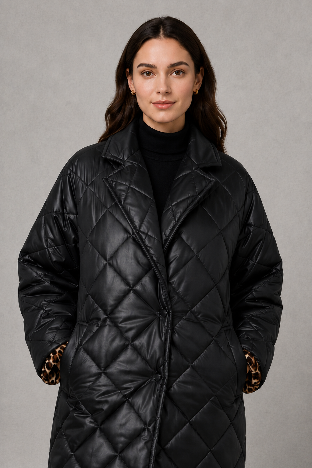 Women Reversible Quilted Leopard Print Padded Jacket - Image 2