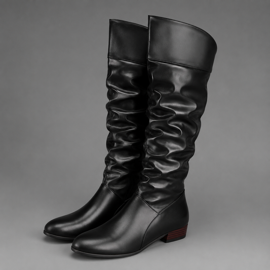 Women's Block Heel Knee High Boots – Comfortable Low Heel Slouch Boots for Everyday Wear