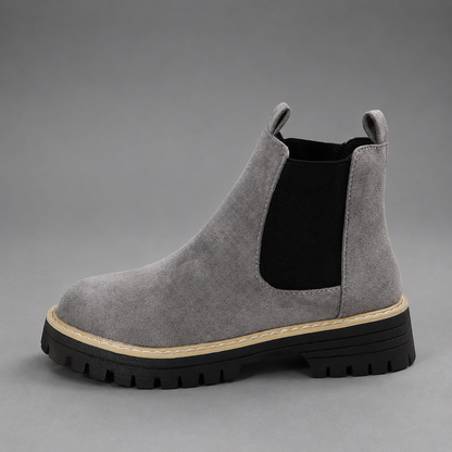 Women Suede Block Heel Ankle Boots Round Toe