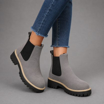 Women Suede Block Heel Ankle Boots Round Toe - Image 2